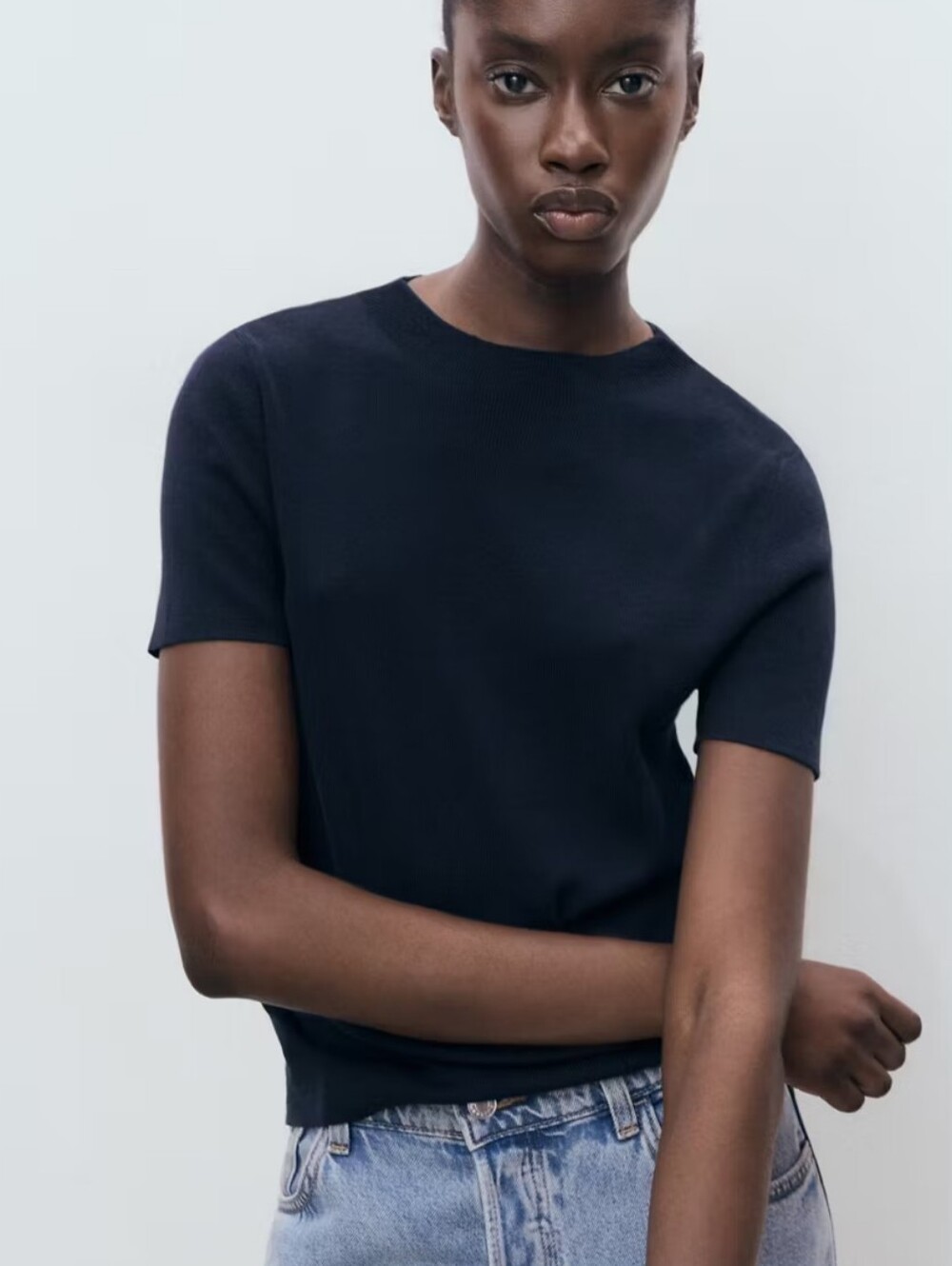 Mango Fine-Knit Sweater Top – Navy – NWT